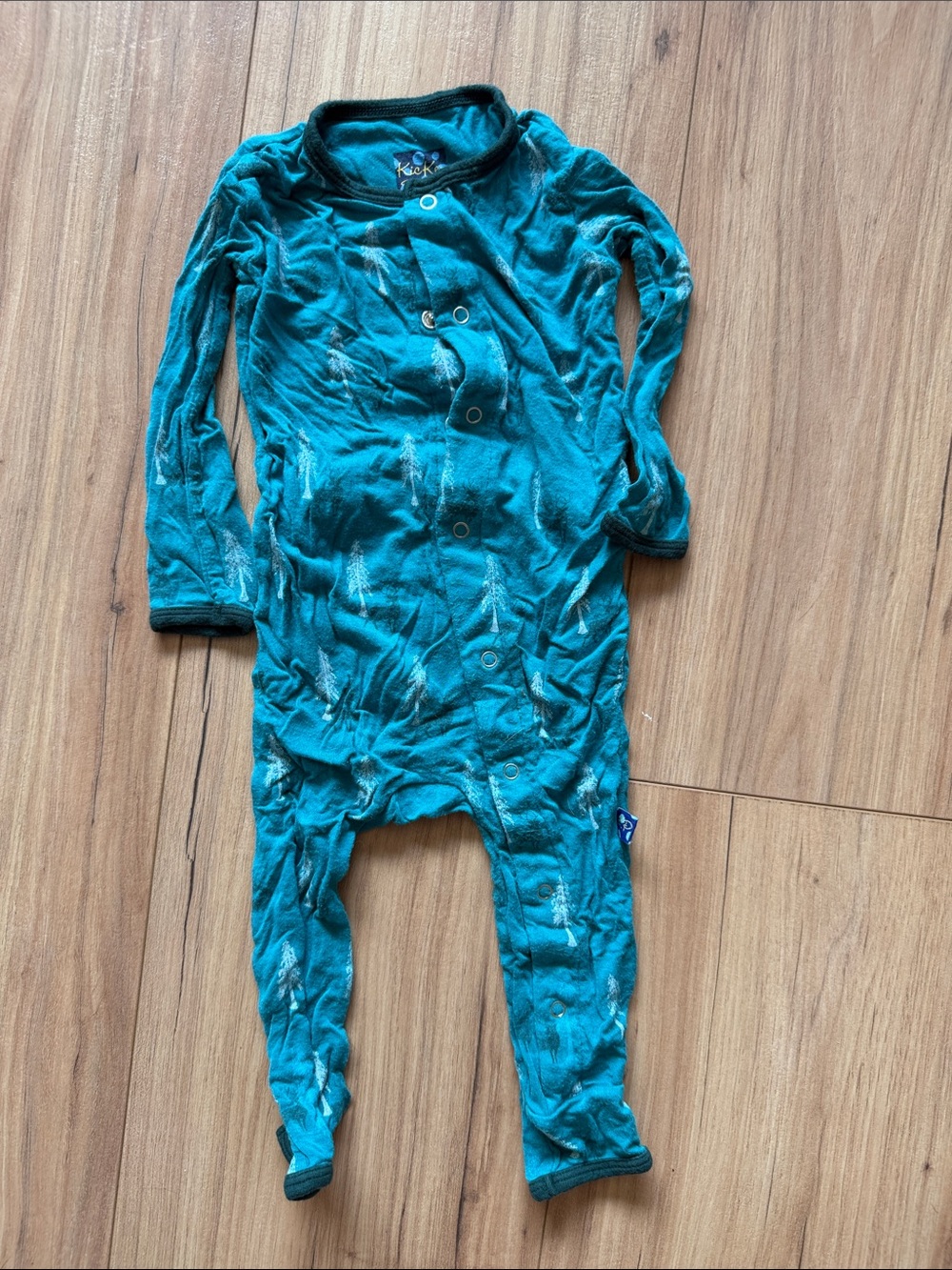 Kickee Pants Teal Long-Sleeve One-Piece Romper